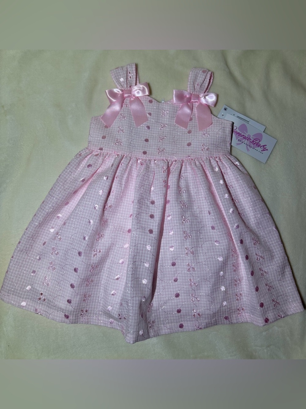 Bonnie Baby Light Pink Eyelet Dress with Satin Bows